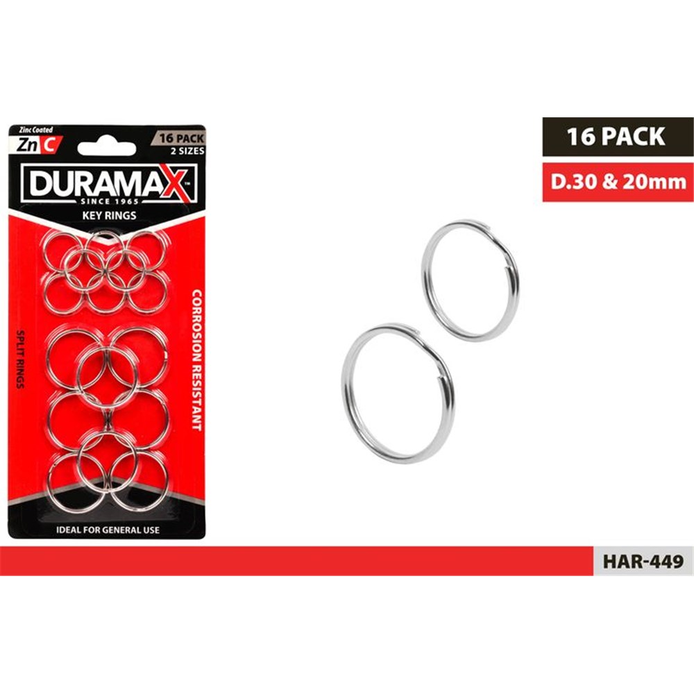 16pc Key Rings 20/30mm (8 of each)